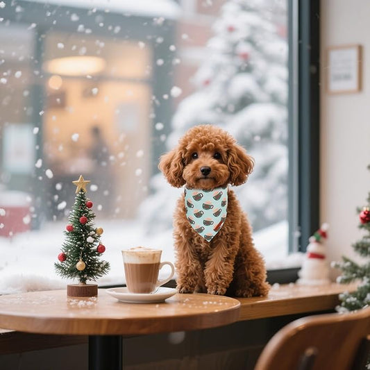 ADOGGYGO Green Christmas Dog Bandana, Snowman Reindeer Mug Puppy Scarf, Adjustable Fit Merry Christmas Bandanas for Small Dogs (Small)