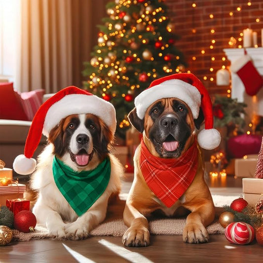 Abbylike 100 Pcs Christmas Dog Bandanas Bulk Red and Green Buffalo Plaid Bandanas for Dogs Triangle Kerchief Bibs Scarf for Pet Xmas Costume Photo Props Accessories, 25 Styles (31.5 x 21.7 x 21.7)
