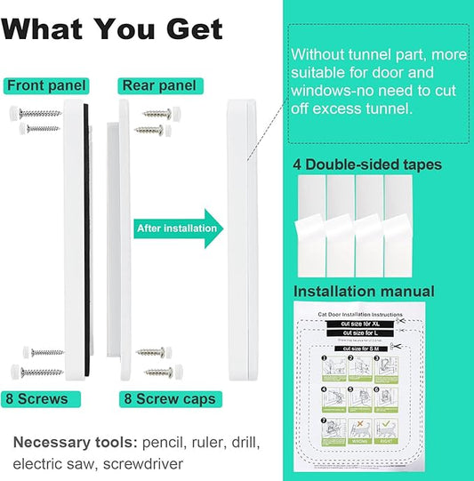 Cat Door for Windows, Pet Doors and Sliding Door, Safety Pet Door with 4 Way Lock, Weatherproof Cat Flap for Thin Door and Wall(Large, 9.8 * 9.3 * 0.78in)