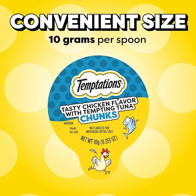 Temptations Lickable Spoons Cat Treats Chicken Flavor with Tuna Chunks, 4 Spoons, Pack of 12 (48 Total)