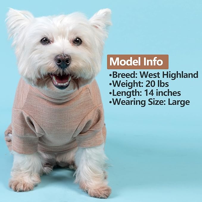 KYEESE Dog Coats Turtleneck Stretchy Dog Pjs Dog Sweater Super Soft Warm Material Dog Pajamas with Bowtie Dog Onesie for Small Dogs Cold Weather Coat, Khaki,M