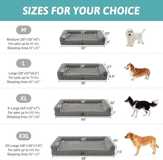 Cute Dog Bed for Extra Large Dogs, Faux Fur Orthopedic Foam Dog Bed with Sides, Removable Washable Cover & Waterproof Lining, Comfortable Pet Couch, Grey (48" L x 35" W x 7.5" Th)