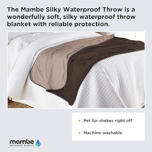 Mambe Silky Waterproof Throw for Protecting Furniture Bed Couch from Stains Caused by Dogs, Cats, Incontinence. Soft, Washable, Reversible. (Size Large 70x90 inches, Color Chocolate/Cappuccino)