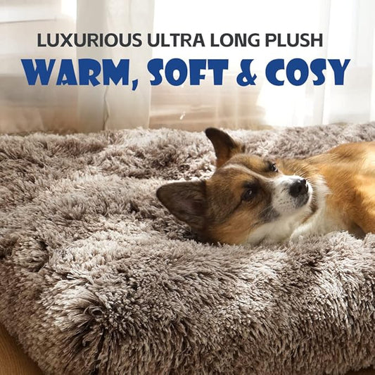 ULIGOTA Dog Bed Crate Pad Plush Soft Dog Crate Bed for Small Medium Large Dogs and Cats Washable Anti-Slip Kennel Crate Mats for Sleeping and Anti AnxietyS