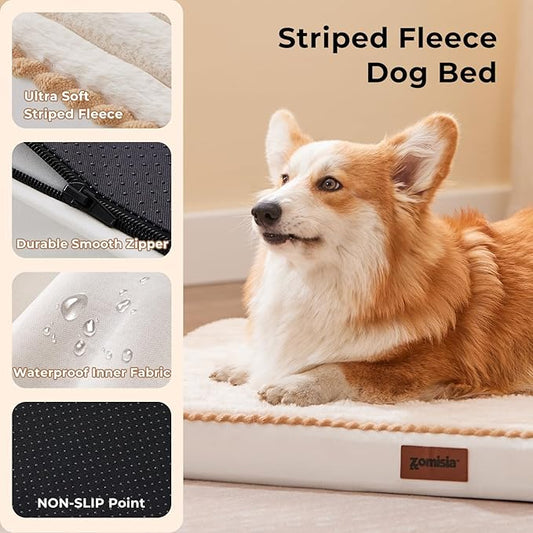 Dog Crate Bed for Medium Size Dog - Waterproof Puppy Bed for 30 Inch Kennel with Removable Washable Corduroy Cover, Orthopedic Support with Egg Crate Foam Filling, Grey