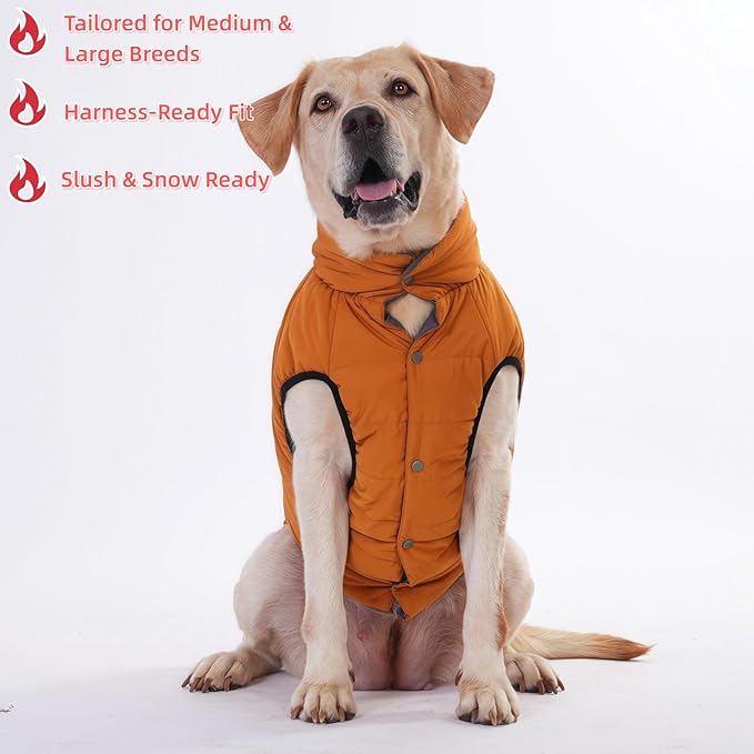 LovinPet Reversible Dog Puffer Coat for Medium & Large Dogs, Down‑Insulated Winter Jacket, Water‑Resistant & Wind‑Resistant, Anti‑Static, Dual-Sided Khaki & Grey for Cold Weather,L