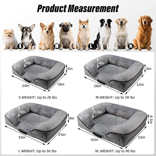 Orthopedic Egg-Shaped Sponge Dog Bed Medium Size Dog with Sides, Removable Cover and Non-Slip Bottom (Grey, 28 * 23 * 6)