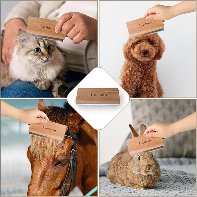 Deshedding Brush for Dogs & Cats | Pet Grooming Brush | Removes Loose Fur, Dirt & Hair | Small, Medium & Large Pets | Ergonomic Handle| Cat & Dog Brush (Nature Wood, 5 inch) Gift