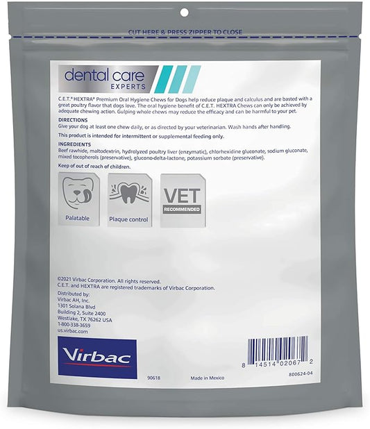 Virbac C.E.T. HEXtra Premium Oral Hygiene for Dogs, over 50lbs.
