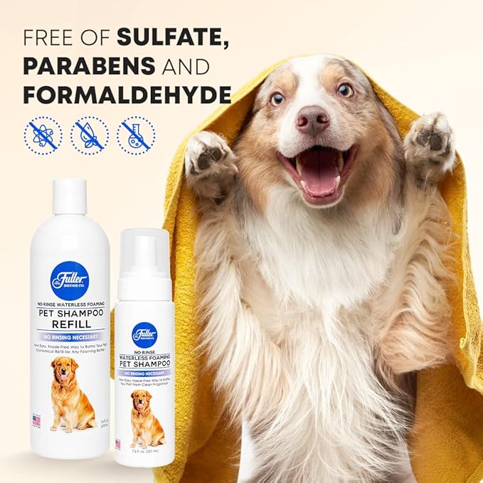 Fuller Brush No‑Rinse Waterless Foaming Pet Shampoo – Dry Shampoo for Dogs Cleans, Conditions & Moisturizes – Fresh Clean Fragrance – 7.5 oz