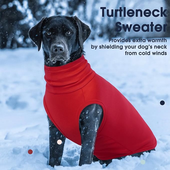 IECOii Dog Fleece Vest Sweater - Stretch Warm Pullover with Turtleneck,Red,Large, Easy On/Off Winter Dog Sweater for Medium Large Dogs Girl Boy, Winter Fall Jumpsuit with High Neck