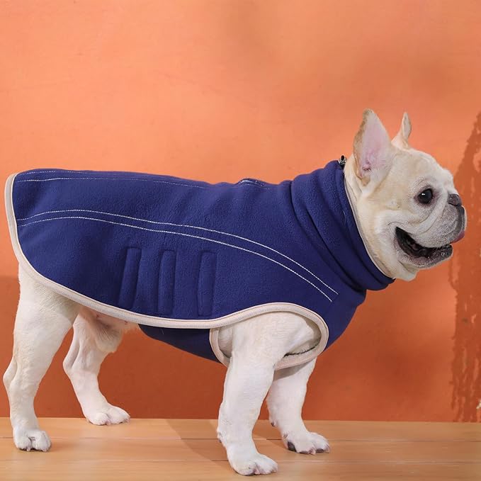 ROZKITCH Dog Coats for Large Dogs Winter Adjustable, Warm Fleece Sherpa Sweater with Leash Hole, Windproof Cold Weather Coat,Double-Sided Winter Vest for Large Giant Breeds DarkBlue 4XL