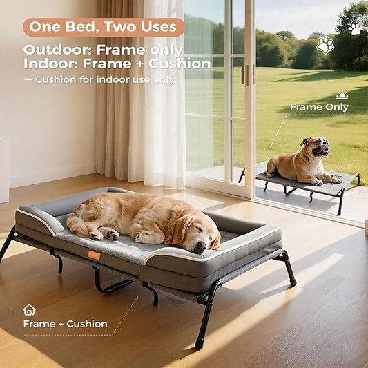 Lekereise Raised Dog Bed for Large Dog 46x33 Inch, Orthopedic Pet Beds with Waterproof Egg Crate Foam, Removable Dogs Couch Bed for Indoor Outdoor, 2-in-1 Design, Load 110lb, Grey