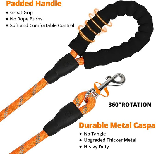 jenico Long Dog Leash 15FT: Heavy Duty Nylon Rope Leashes for Dogs Training with Reflective Threads Bungee and Padded Handle - Dog Lead for Large Small Medium Dogs Outside Walking Hiking