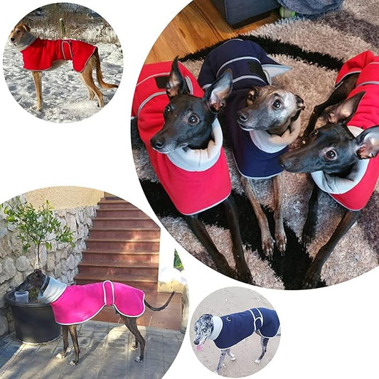 Geyecete Greyhound Cosy Fleece Jumper, Dog Winter Coat with Warm Fleece Lining, Outdoor Dog Apparel with Adjustable Bands for Medium, Large Dog -Blue-XL
