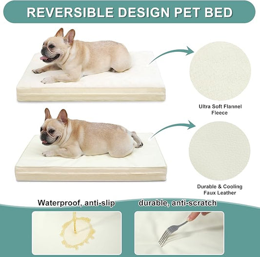 Vonabem Waterproof Dog Beds Medium Sized Dog, Washable Crate Pad 30 inch, Orthopedic Foam Pet Bed with Removable Cover Reversible, Anti-Slip Puppy Kennel Pad, 29"x18", Beige