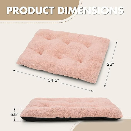 Athena Collection Dog Bed Medium Size Dog, 35 Inches Washable Dog Crate Bed for Medium Dogs Cats Pets, Faux Fir Calming Crate Pad Warming Cozy Soft, Pink