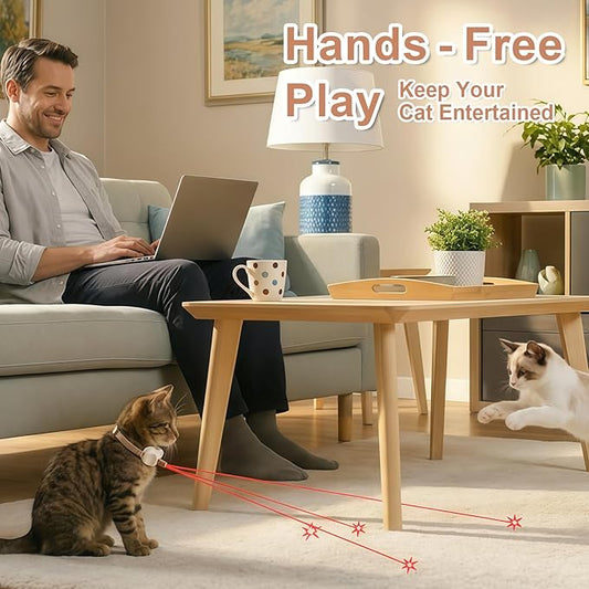 Walfront Cat Toys, Adjustable Fit 9.1–13.4"(23–34cm) Wide Beam Angle Brown Light-Up Collar, USB Rechargeable 2 Modes with Automatic Chasing, Playtime at Home for Energetic Cats, Fun Exercise