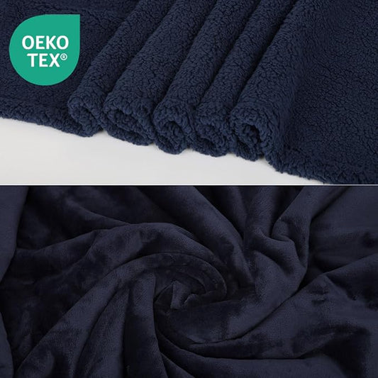 Waterproof Dog Blanket for Large Dogs - Reversible Washable Pet Blanket, Soft Sherpa Fleece Furniture Protector, Cat Throw Bed Couch, Navy, 60"x80"