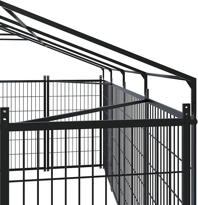 Dog Crate Dog Kennel Outdoor W/Roof,Large Dog Cage W/Adjustable Height Rotating Feeder & 2 Stainless Steel Bowls,Dog Pens Outside W/Double Door Lock,for Yard,Black(9.62x9.35x6.18 FT)