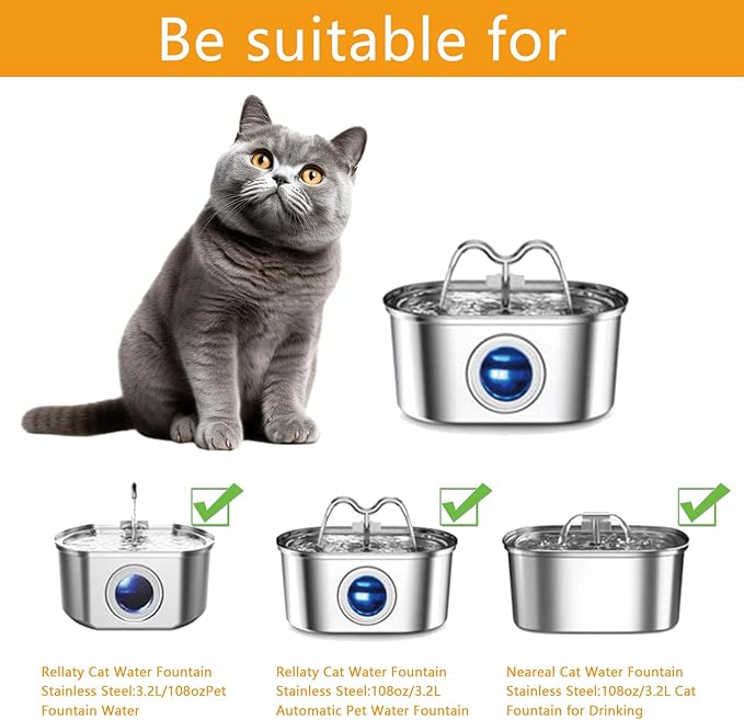 20 Pack Cat Water Fountain Filters with 20 Pack Pre-Filter Sponges for Rellaty and Neareal 3.2L/108oz Cat Water Fountain Automatic Pet Fountain