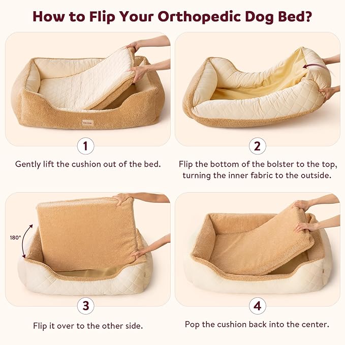 Self-Warming Orthopedic Dog Bed Medium Size Dogs - Memory Foam for Joint Pain & Arthritis, Comfort Pet Bed w/Washable Removable Cover & Waterproof Liner, Dog Couch w/Raised Bolster & Non-Slip Base
