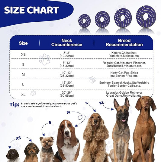 Adjustable Inflatable Dog Cone Collar for Surgery Recovery, Soft Cone for Dogs & Cats, Portable & Washable Dog Donut Collar, Small Cat Cone E Collar (Indigo XS)