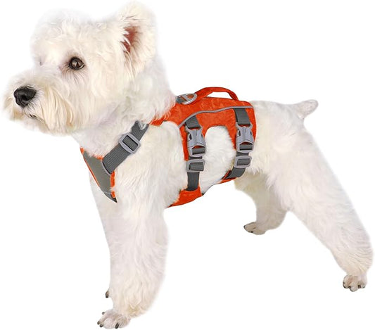 Escape Proof Dog Harness, Lightweight Full Body Pet Vest with Lift Handle and Leash Clip, Reflective Adjustable Small Dog Harness for Daily Walking(Vermilion,Chest:14-22")