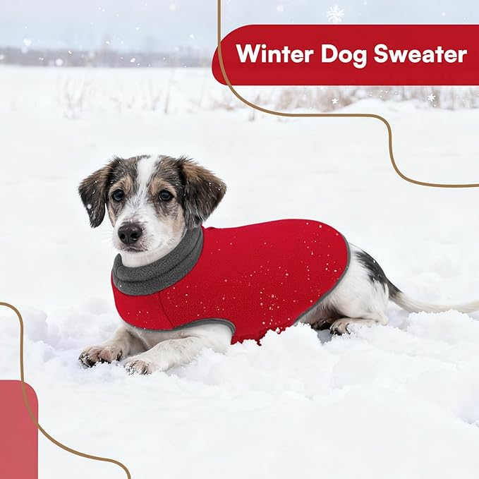 Queenmore Dog Sweater, Soft Fleece Vest Dog Jacket with Elastic Stretchable,Warm Turtleneck Pullover Design for Boy Girl Pet,Dachshund,Doggie,Cat,Kitten Chihuahua Bulldog Pug Beagles (Red, M)