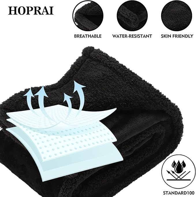 Waterproof Pet Blanket for Medium Large Dogs Washable Fluffy Thick Jacquard Shag Fleece Warm Sherpa Pet Blanket Cats Puppy Couch Protection (Black XL57*85inches)