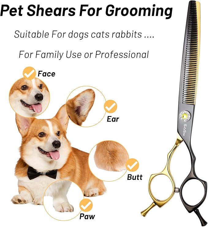7.5inch Curved Thinning Dog Scissors, 56 Teeth High-end Dog Grooming Scissors, 25° Curved Blender, VG10 Steel Sharp Grooming Shears, Ergonomic Professional Pet Shears for Groomer