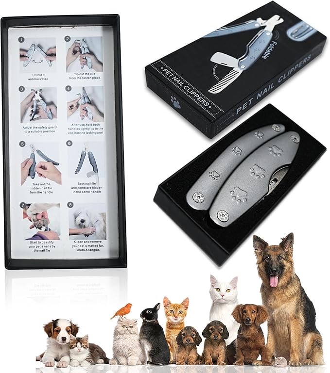 2025 Silent Design Nail Trimmer for Anxiety Sensitive Dogs, Sharp Blade Cut Thick Nail Smoothly, 3 in 1 Compact Build-in Nail File & Comb, Heavy Duty Manual Professional Dog Nail Clipper
