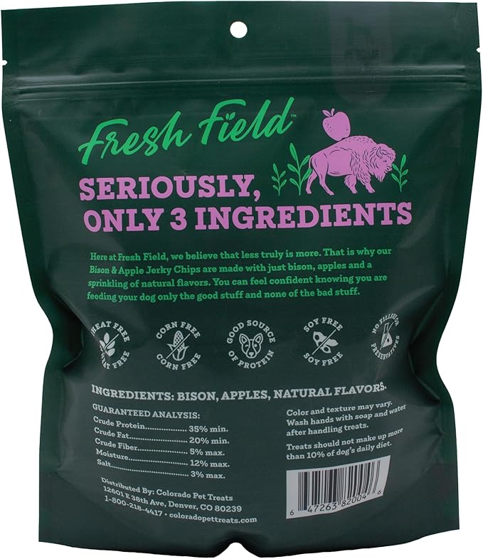 Fresh Field Bison & Apple Jerky Chips, 5 oz – All-Natural Dog Treats, USA Made, No Fillers, Perfect for Picky Pets (Pack of 2)