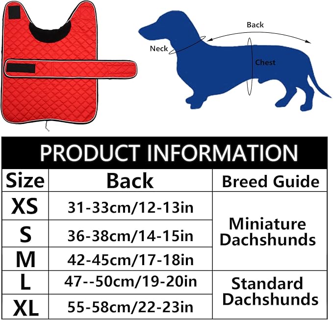 Geyecete Warm Thermal Quilted Dachshund Coat, Dog Winter Coat with Warm Fleece Lining, Outdoor Dog Apparel with Adjustable Bands for Medium, Large Dog-Red-XS