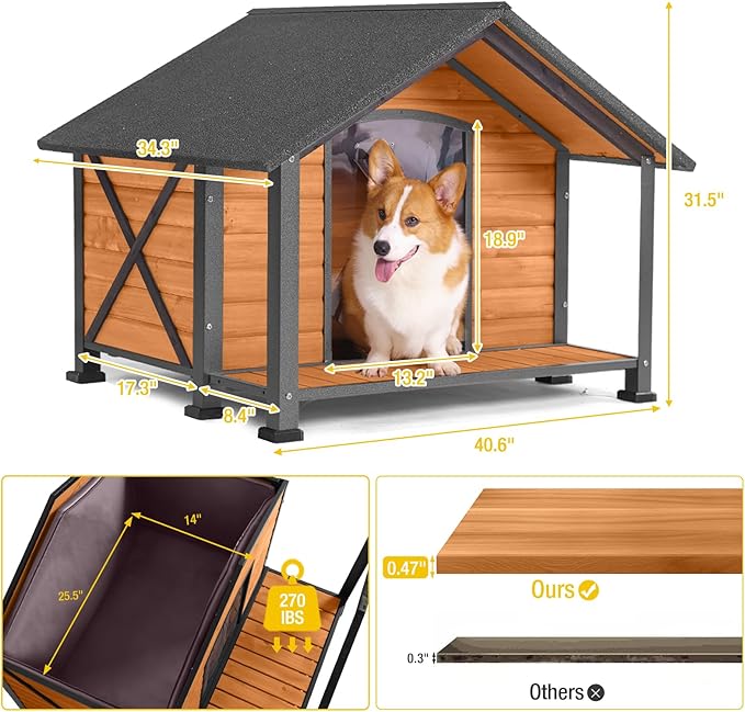 Aivituvin Heated Dog House Outdoor with Metal Frame Insulated Indoor Dog Kennel 40.6'L Large Dog Cage for Small Medium Large Dogs with Heater and Insulated Liner (Medium)