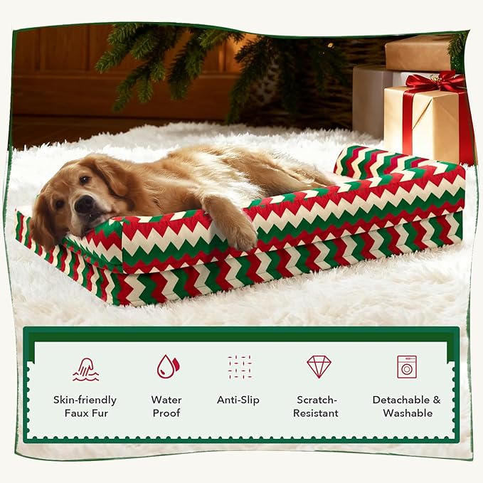 XL Christmas Dog Bed for Extra Large Dogs-Waterproof Large Dog Cat Bed with Sides,Foam Big Pet Couch Sofa Beds with Washable Removable Cover,Comfort Orthopedic Pet Beds with Non-Slip Bottom