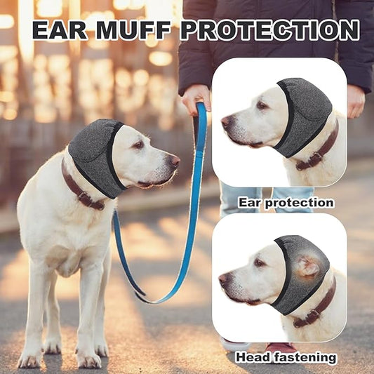 Dog Ear Muffs No Shake Ear Wraps for Dogs Ear Protection for Noise & Anxiety Relief Comfort Calming Hoodie, Protection Firework Grooming Bathing and Force Drying (Grey L)