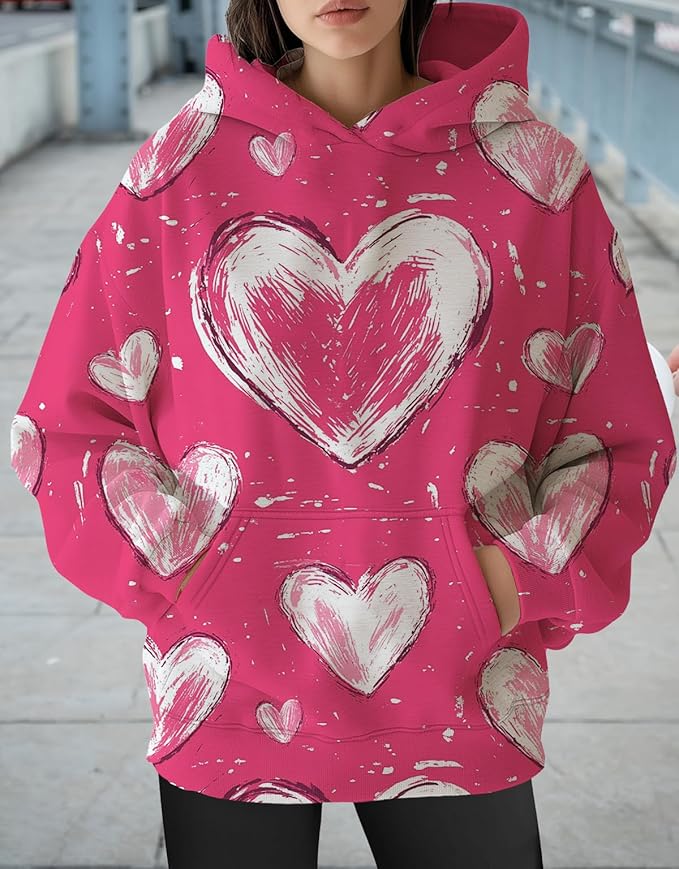 Womens Cat Print Hoodies Trendy Funny Cat Graphic Long Sleeve Sweatshirt Y2k Streetwear Hooded Pullover Tops
