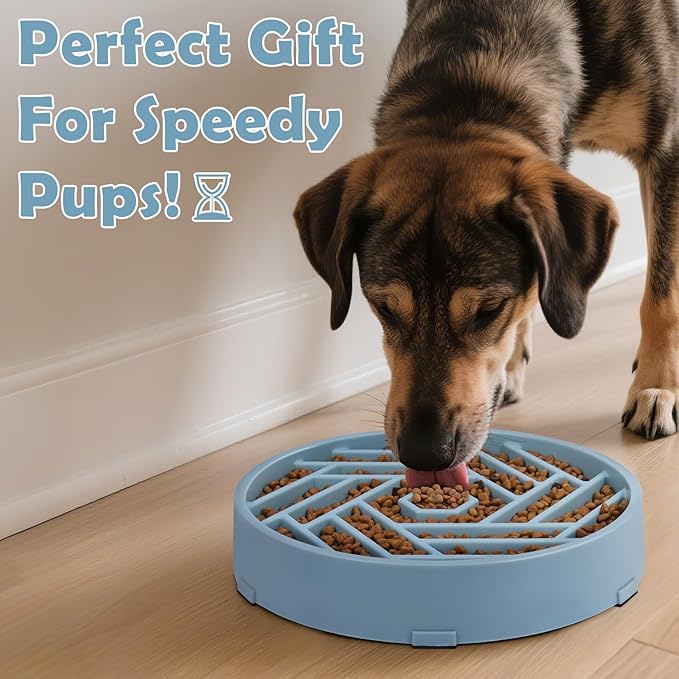 TOBYTO Slow Feeder Dog Bowls Large Medium Breed,Anti-Choking Slow Eating Dog Food Bowl,Non Slip Pet Slower Food Feeding Bowls Large Puzzle Slow Feeder Bloat Stop Maze Dog Dishes,Mist Blue