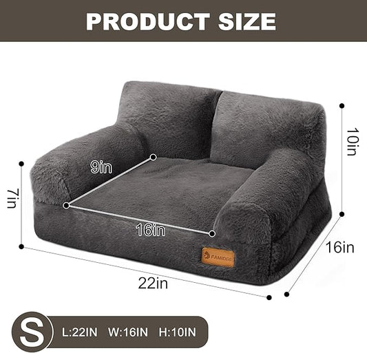 Cat Couch Bed - Cat Bed for Indoor Cats, Calming Pet Sofa Puppy Sleeping Bed with Removable Washable Cover, Cute Dog Couch and Kitty Lounge Chair for 12lbs Cats & Small Dogs(Dark Grey)