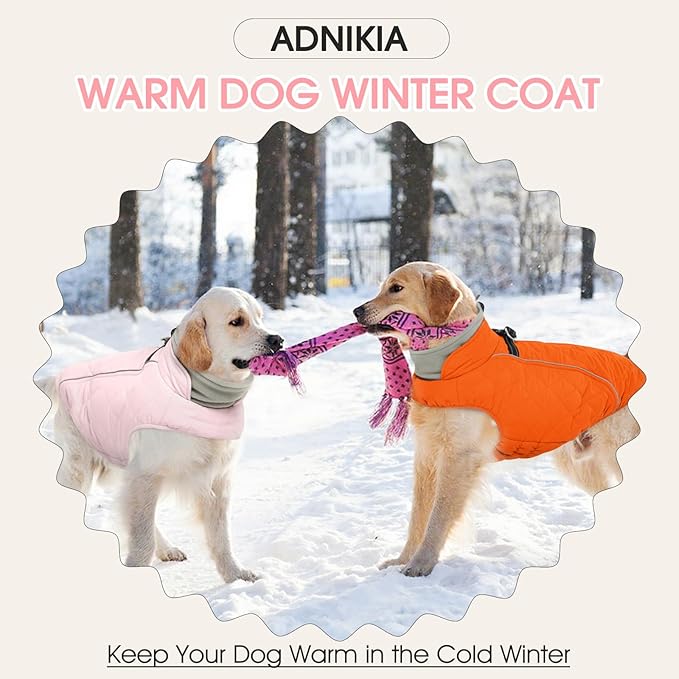 Dog Coat with Harness Built in -Pink,XL- Fleece Lined Dog Snow Jacket Snowsuit,Adjustable Reflective Winter Warm Cold Weather Coat