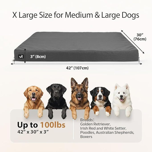 Sytopia 42 Inch Canvas Orthopedic Dog Bed for Large and Medium Dogs, Outdoor and Indoor Pet Bed, Waterproof & Washable Removable Cover, Non‑Slip Bottom, Supports up to 100 lbs, Dark Gray