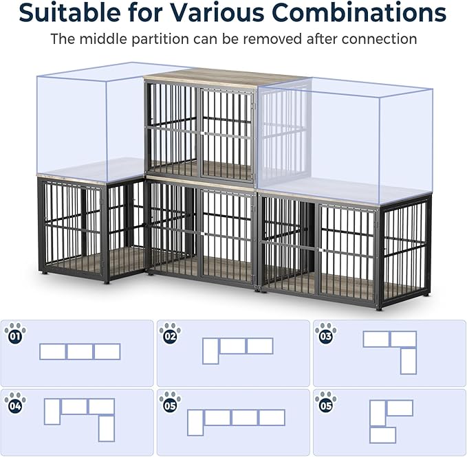 Lyromix 86.62''Dog Crate Furniture Large Breed TV Stand with Double Rooms,Wooden Dog Kennel Dog Crate End Table with Removable Divider for Large Medium Dogs, Can Use Separately