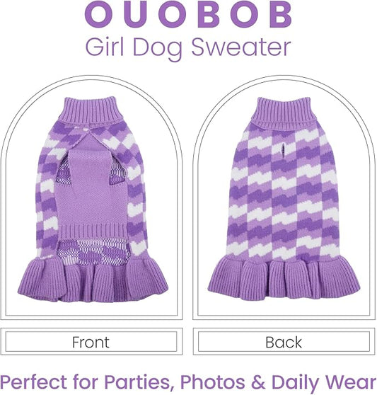Dog Sweaters for Large Dogs Girl, Dog Sweater Dress with Leash Hole, Thick Turtleneck Knitwear for Female Dogs, Warm Fall Winter Dress for Cold Weather, Thanksgiving, Christmas - Purple L
