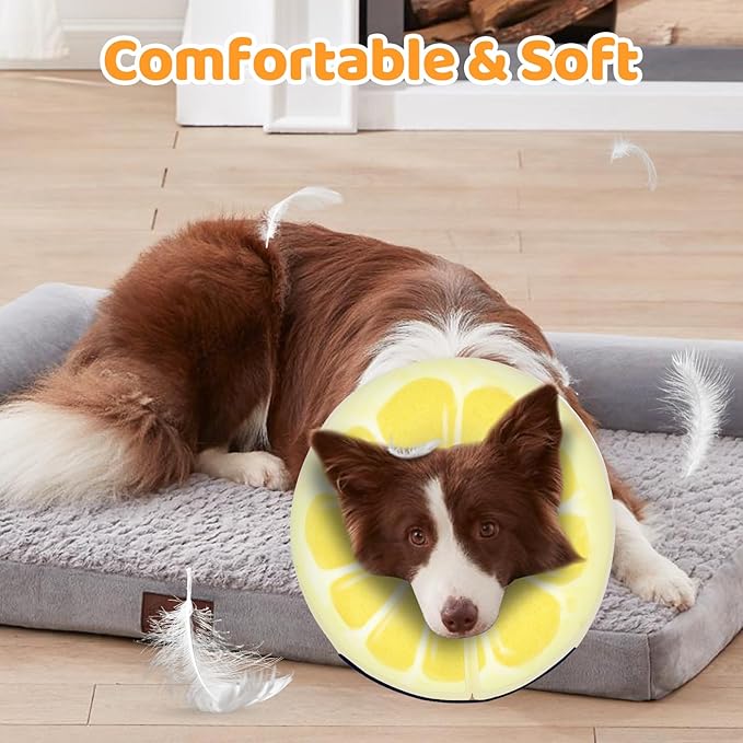 Adjustable Inflatable Dog Cone Collar for Surgery Recovery, Soft Cone for Dogs & Cats, Portable & Washable Dog Donut Collar, Large Cat Cone E Collar (Yellow S)