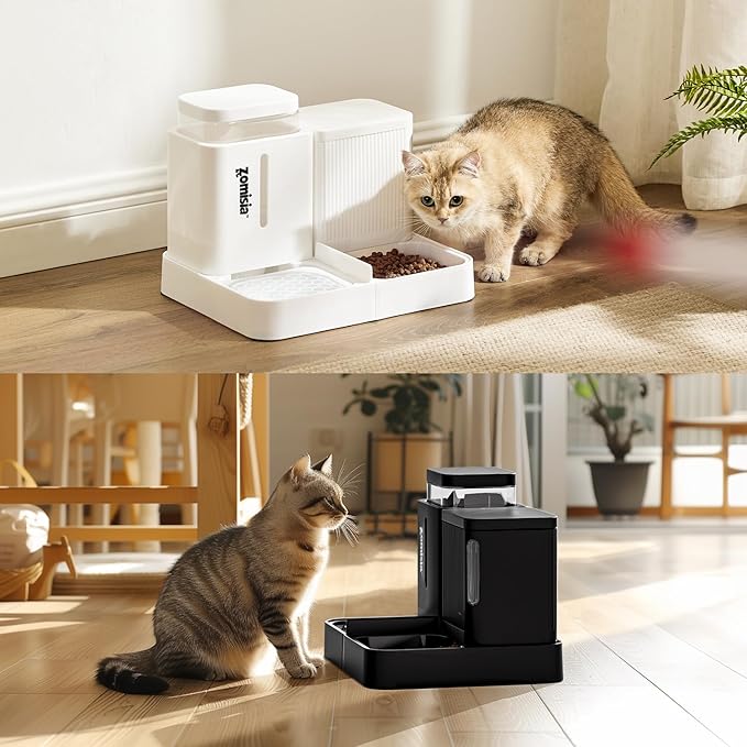 Gravity Cat Feeder and Water Dispenser Set, 2 in 1 Automatic Cat Feeder with 180 Degree Rotatable, Pet Self Feeding Large Capacity for Small Medium Dog Puppy Kitten, Black, 0.8 Gallon x 2
