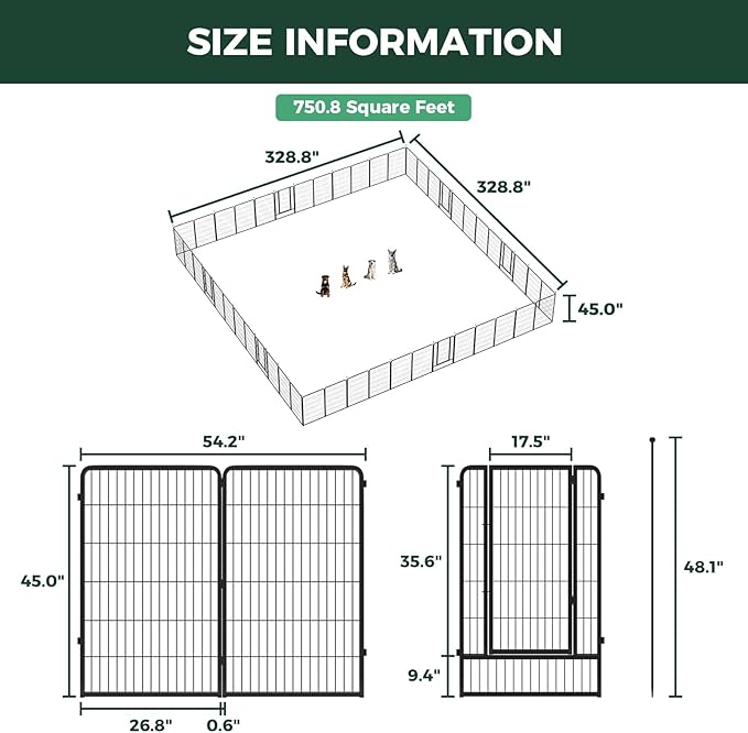 FXW Instant Unleashed Dog Playpen, Portable Pet Fence for Outdoor, RV Trips, and Camping, 45inch, 48Panels for Large Dogs│Patented