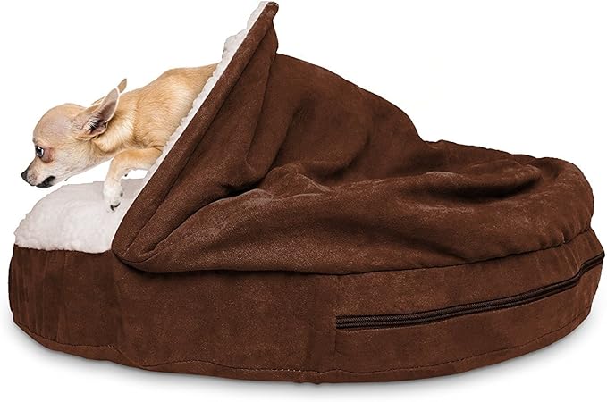 Furhaven 26" Round Orthopedic Dog Bed for Medium/Small Dogs w/ Removable Washable Cover, For Dogs Up to 30 lbs - Sherpa & Suede Snuggery - Espresso, 26-inch