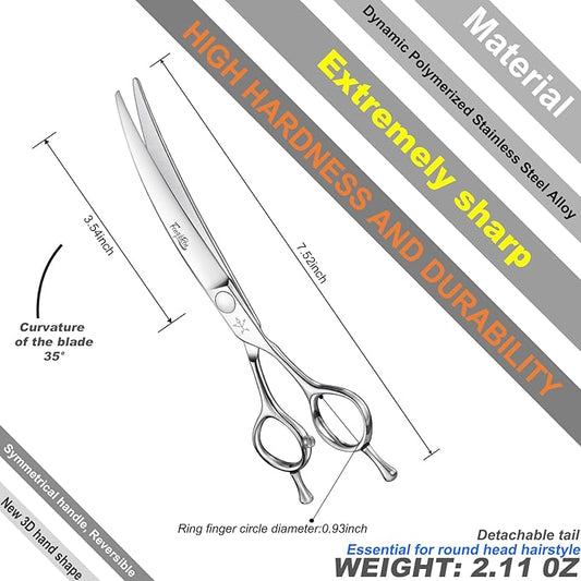 High-end Professional Dog Grooming Curved Scissors Pet Curved Shears 7 Inches Extremely Very Sharp Made Of Stainless Steel Alloy By Hand For Dog Cat Groomer