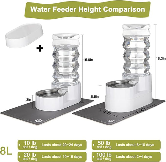RIZZARI Automatic Dog Water Dispenser:8L Lagre Stainless Steel Raised Pet Water Bowl Gravity Feeder with Triple Filter Specialized Brush - Garage Garden Pet Feeder